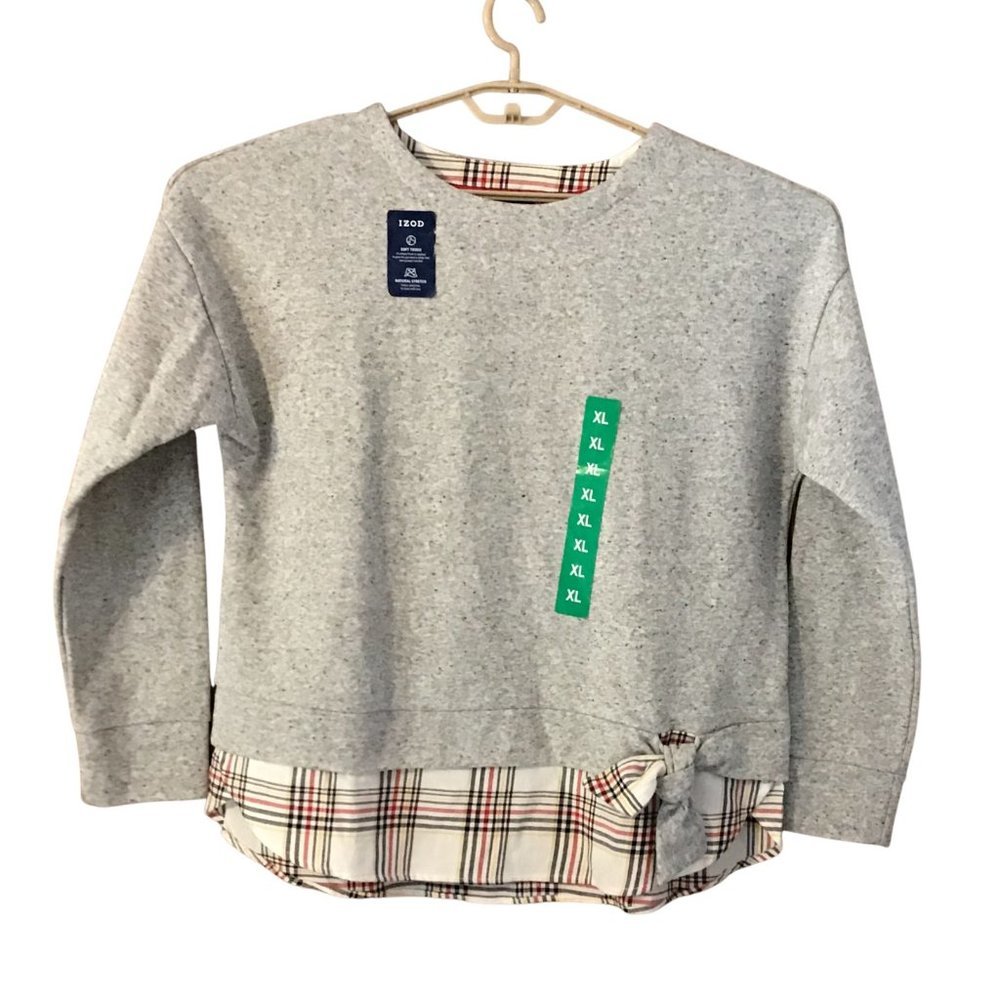 Izod Tie Front 2 fur Sweatshirt Top Gray SZ XL Extremely adorable Not a crop top